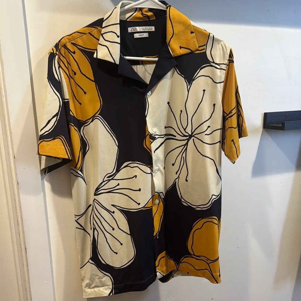 Men's Floral Shirt - Black, Yellow, White